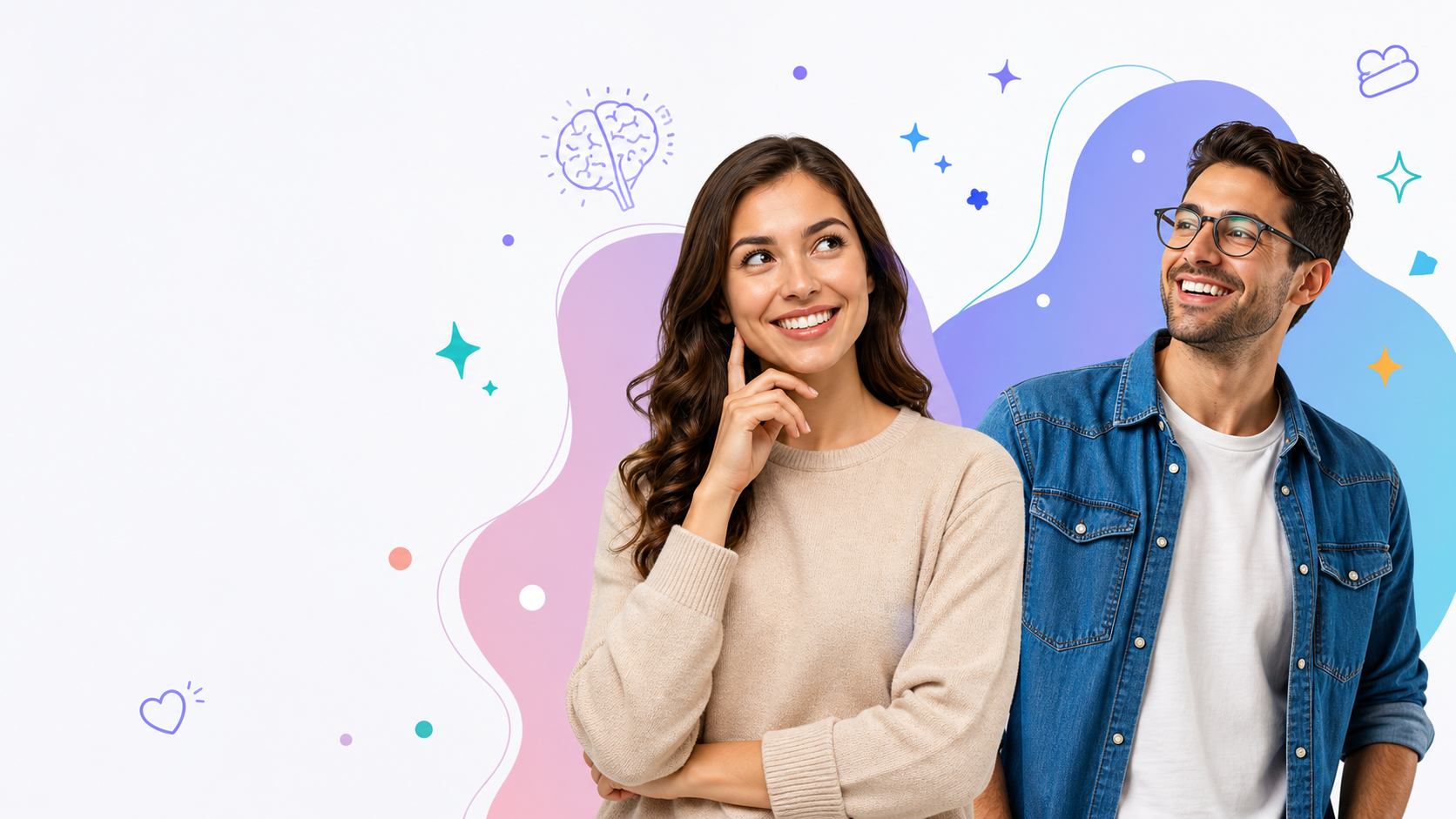 Personas sonriendo junto a una experiencia visual de tests de personalidad